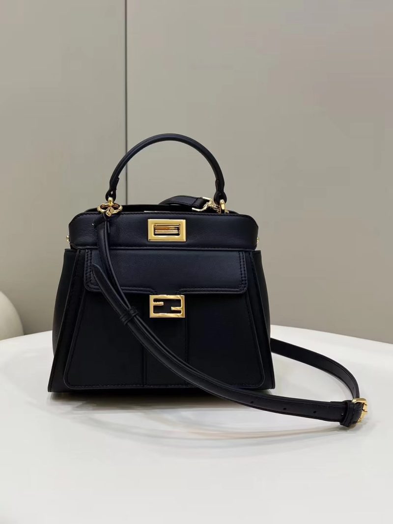 FendiI PEEKABOO MINI 23 BAG IN BLACK CALFSKIN WITH GOLD HARDWARE