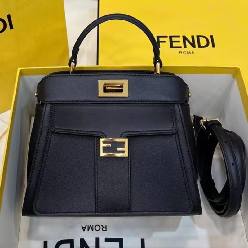FendiI PEEKABOO MINI 23 BAG IN BLACK CALFSKIN WITH GOLD HARDWARE