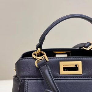 FendiI PEEKABOO MINI 23 BAG IN BLACK CALFSKIN WITH GOLD HARDWARE