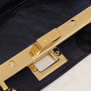 FendiI PEEKABOO MINI 23 BAG IN BLACK CALFSKIN WITH GOLD HARDWARE