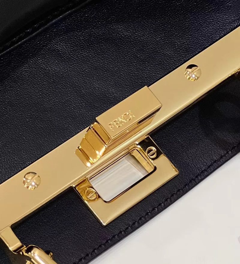 FendiI PEEKABOO MINI 23 BAG IN BLACK CALFSKIN WITH GOLD HARDWARE