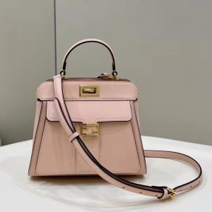 FendiI PEEKABOO MINI 23 BAG IN LIGHT PINK CALFSKIN WITH GOLD HARDWARE