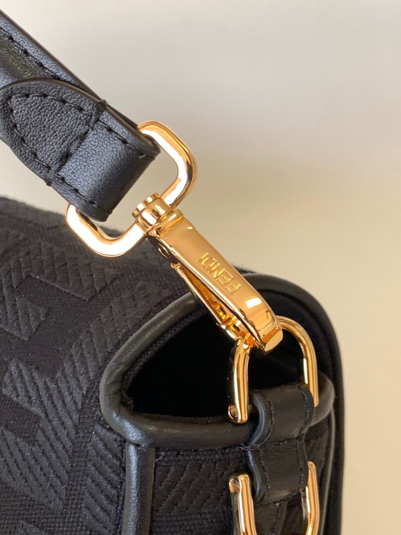 Fendi Baguette Black Canvas Bag 27 with FF Embroidery Ghw