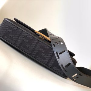 Fendi Baguette Black Canvas Bag 27 with FF Embroidery Ghw