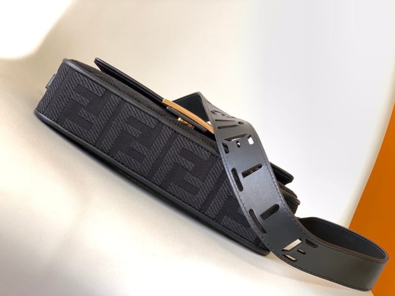 Fendi Baguette Black Canvas Bag 27 with FF Embroidery Ghw