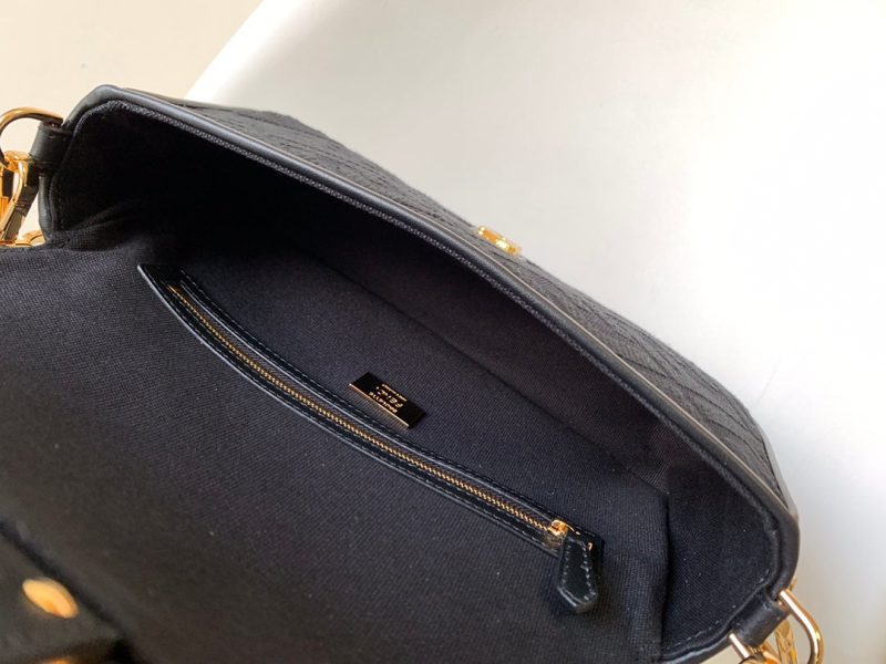 Fendi Baguette Black Canvas Bag 27 with FF Embroidery Ghw