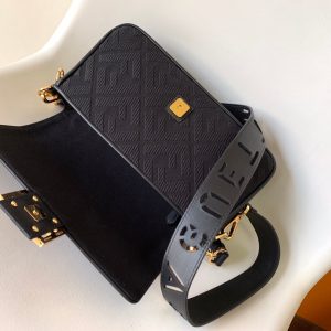Fendi Baguette Black Canvas Bag 27 with FF Embroidery Ghw