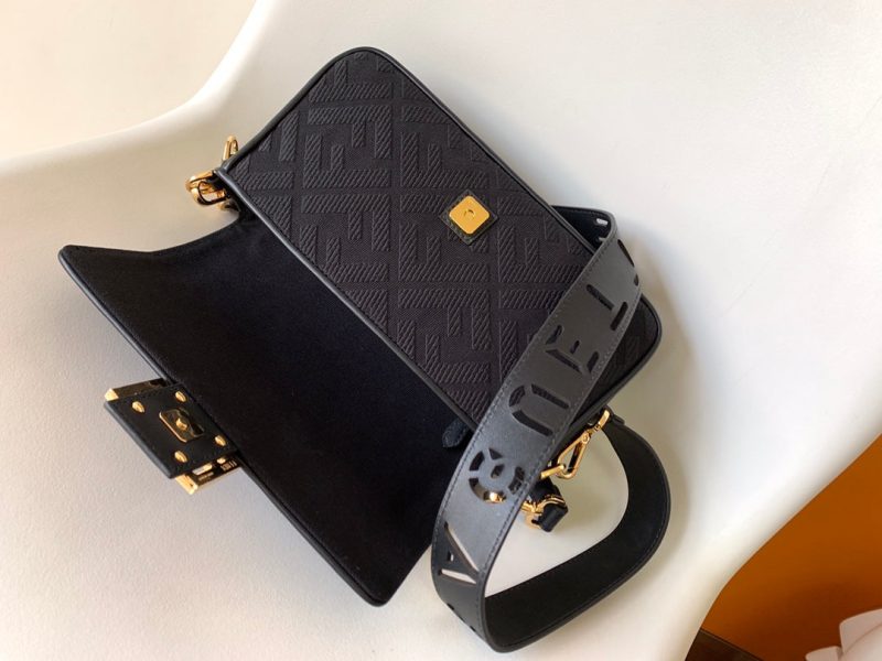 Fendi Baguette Black Canvas Bag 27 with FF Embroidery Ghw