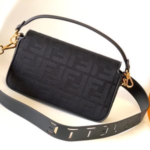 Fendi Baguette Black Canvas Bag 27 with FF Embroidery Ghw