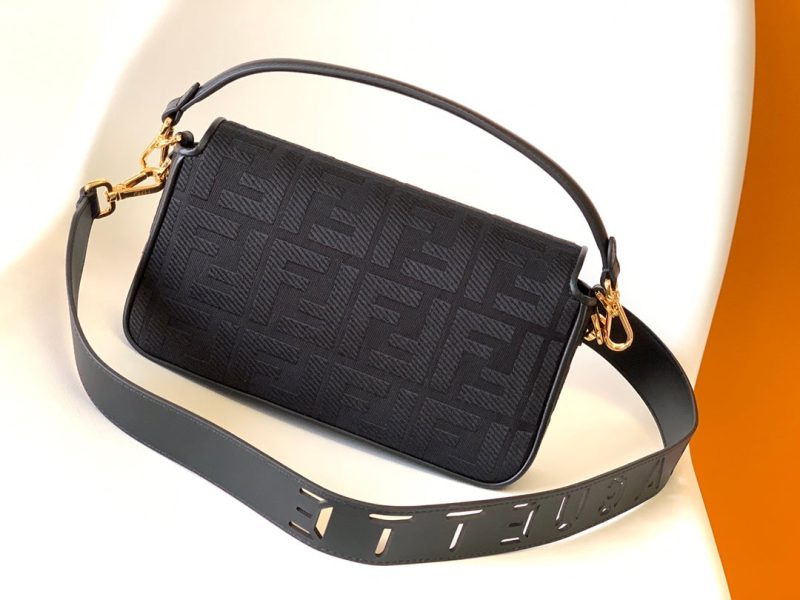 Fendi Baguette Black Canvas Bag 27 with FF Embroidery Ghw