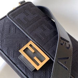 Fendi Baguette Black Canvas Bag 27 with FF Embroidery Ghw
