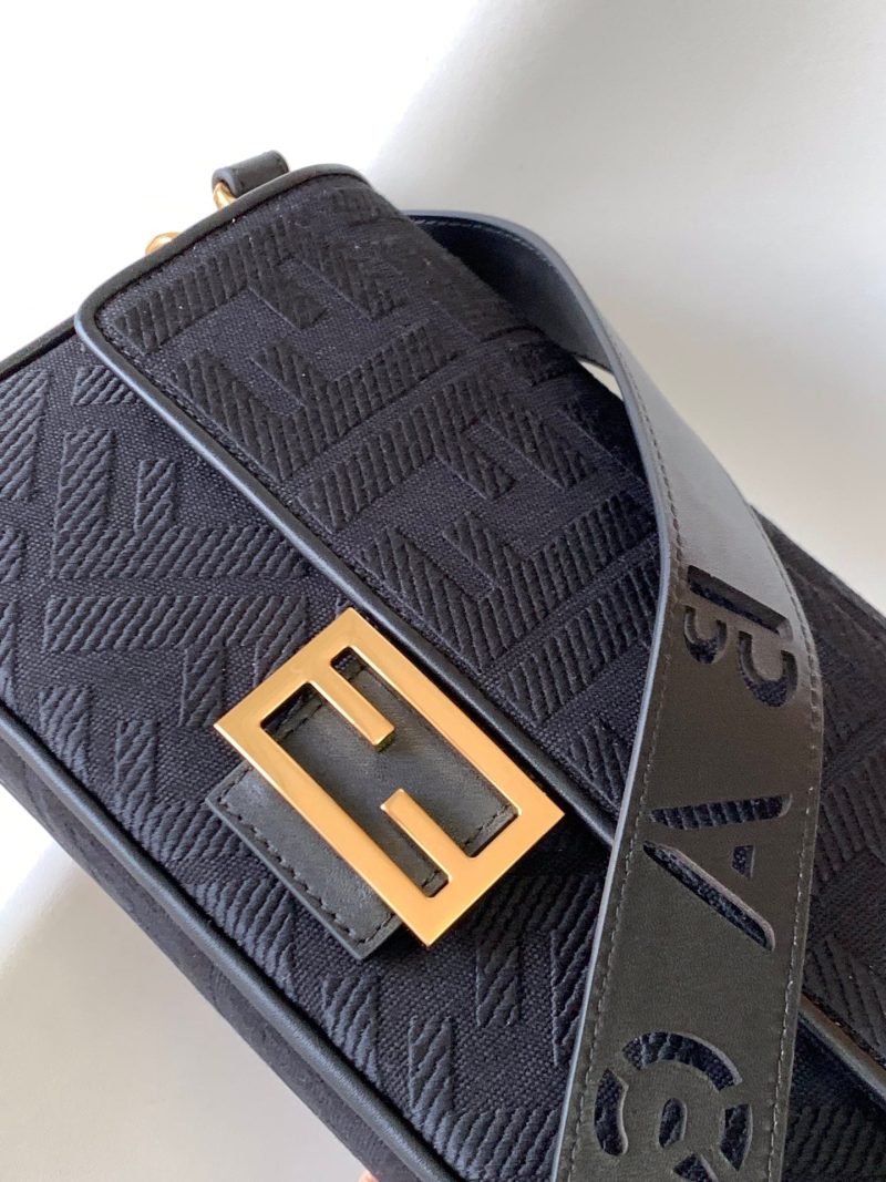 Fendi Baguette Black Canvas Bag 27 with FF Embroidery Ghw