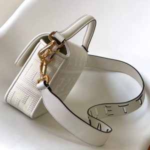 Fendi Baguette White Canvas Bag 27 with FF Embroidery Ghw