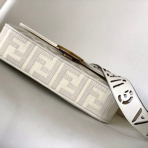 Fendi Baguette White Canvas Bag 27 with FF Embroidery Ghw