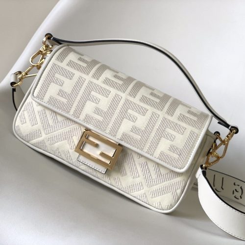 20221227_i1672127640_7618_0_jpg_4c50dc55-b81e-4bee-badf-4258ad76822b Fendi Baguette White Canvas Bag 27 with FF Embroidery Ghw