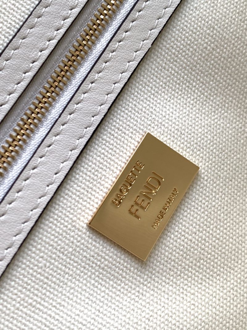 Fendi Baguette White Canvas Bag 27 with FF Embroidery Ghw