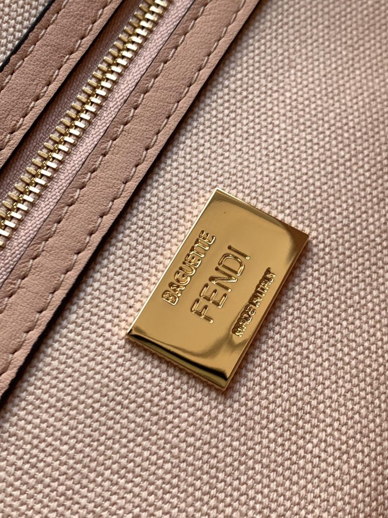 Fendi Baguette Pink Canvas Bag 27 with FF Embroidery Ghw