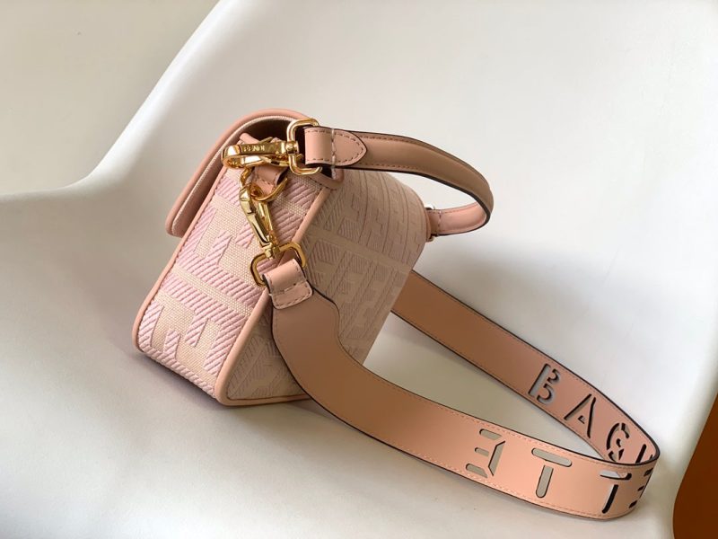 Fendi Baguette Pink Canvas Bag 27 with FF Embroidery Ghw