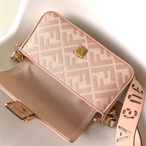 Fendi Baguette Pink Canvas Bag 27 with FF Embroidery Ghw