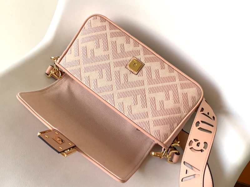 Fendi Baguette Pink Canvas Bag 27 with FF Embroidery Ghw