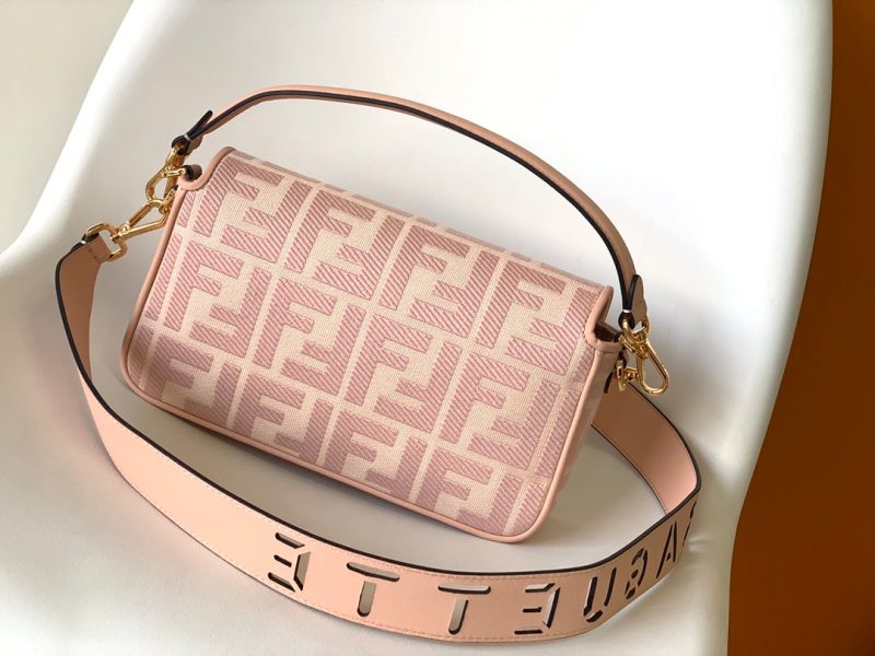 Fendi Baguette Pink Canvas Bag 27 with FF Embroidery Ghw