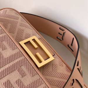 Fendi Baguette Pink Canvas Bag 27 with FF Embroidery Ghw