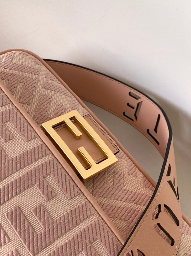 Fendi Baguette Pink Canvas Bag 27 with FF Embroidery Ghw