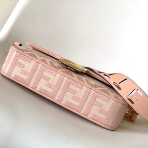 Fendi Baguette Pink Canvas Bag 27 with FF Embroidery Ghw