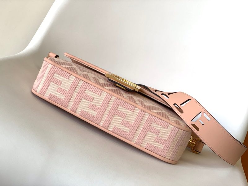 Fendi Baguette Pink Canvas Bag 27 with FF Embroidery Ghw