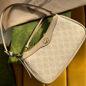 OPHIDIA GG SMALL 25 HANDBAG BEIGE AND WHITE SUPREME CANVAS