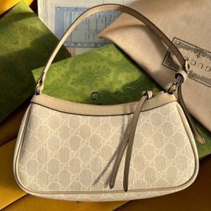 OPHIDIA GG SMALL 25 HANDBAG BEIGE AND WHITE SUPREME CANVAS