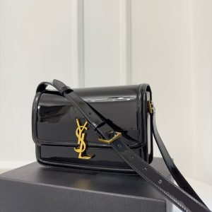 YSL Solferino Small Satchel Bag Black Gold Patent Leather 339430