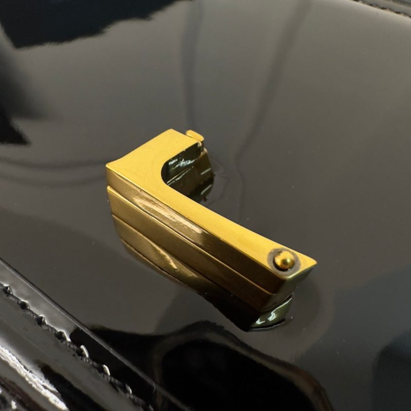 YSL Solferino Small Satchel Bag Black Gold Patent Leather 339430