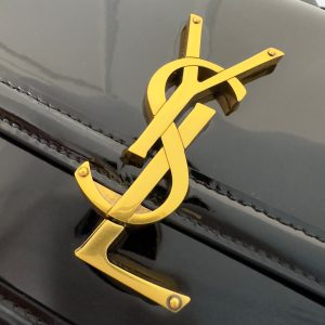 YSL Solferino Small Satchel Bag Black Gold Patent Leather 339430