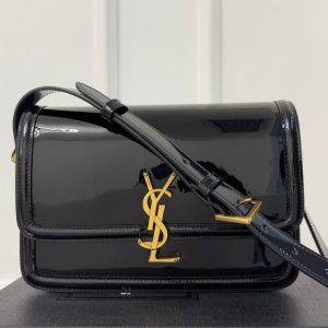 YSL Solferino Small Satchel Bag Black Gold Patent Leather 339430
