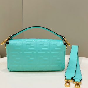BAGUETTE WITH FF MOTIF 27 IN TURQUOISE SOFT LAMBSKIN GOLD HARDWARE