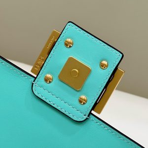 BAGUETTE WITH FF MOTIF 27 IN TURQUOISE SOFT LAMBSKIN GOLD HARDWARE