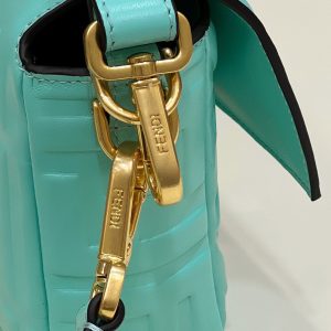 BAGUETTE WITH FF MOTIF 27 IN TURQUOISE SOFT LAMBSKIN GOLD HARDWARE