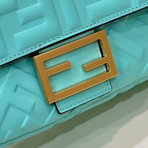 BAGUETTE WITH FF MOTIF 27 IN TURQUOISE SOFT LAMBSKIN GOLD HARDWARE
