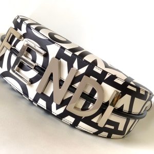 FendiIGRAPHY SMALL 29 IN WHITE MIX BLACK SMOOTH CALFSKIN SILVER HARDWARE