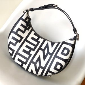 FendiIGRAPHY SMALL 29 IN WHITE MIX BLACK SMOOTH CALFSKIN SILVER HARDWARE