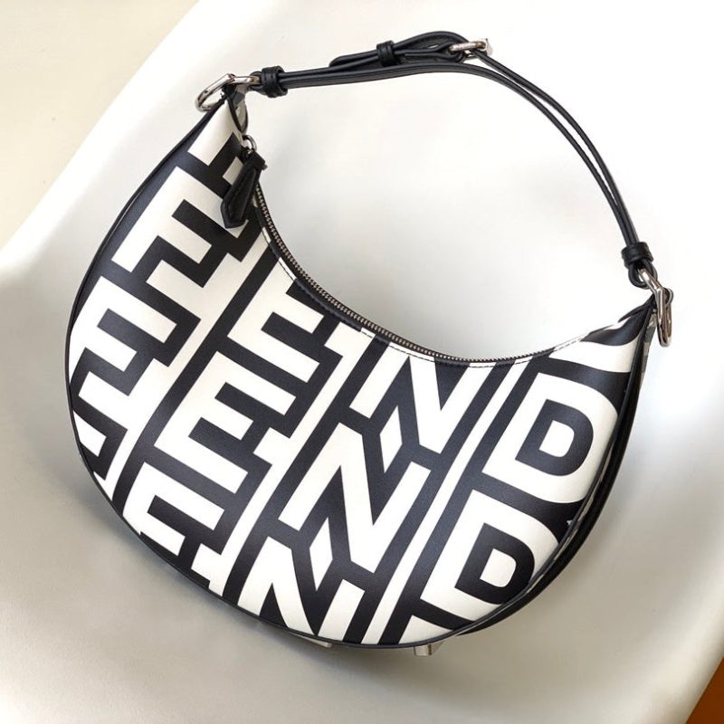 FendiIGRAPHY SMALL 29 IN WHITE MIX BLACK SMOOTH CALFSKIN SILVER HARDWARE