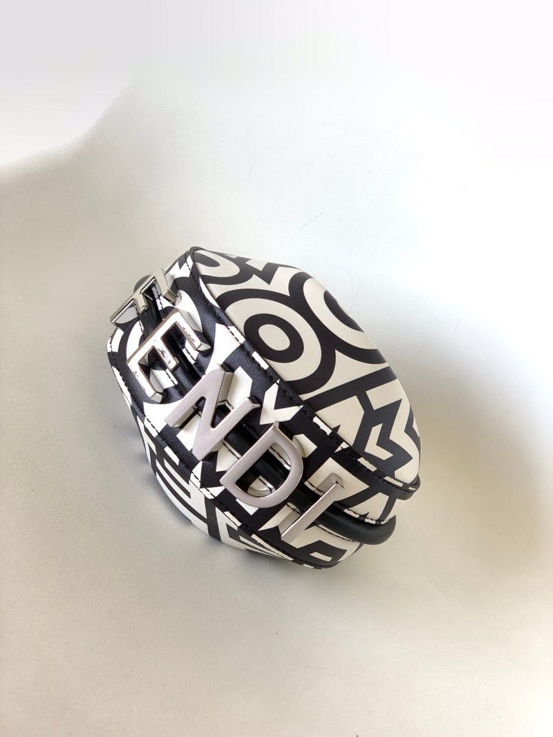 FendiIGRAPHY MINI 16 IN WHITE MIX BLACK SMOOTH CALFSKIN SILVER HARDWARE