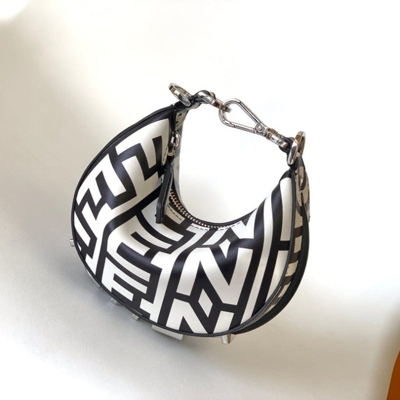 FendiIGRAPHY MINI 16 IN WHITE MIX BLACK SMOOTH CALFSKIN SILVER HARDWARE