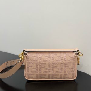 FendiI 26 BAGUETTE LIGHT PINK NAPPA LEATHER BAG WITH GOLD HARDWARE