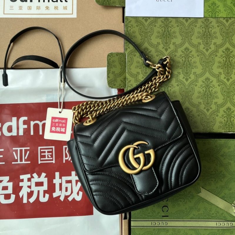 gg marmont mini 18cm black calfskin gold hardware