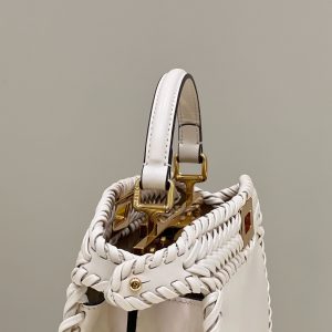 PEEKABOO ISEEU 27 IN WHITE SMOOTH CALFSKIN WITH WOVEN TRIM GOLD HARDWARE