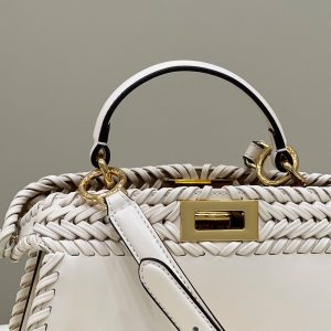 PEEKABOO ISEEU 27 IN WHITE SMOOTH CALFSKIN WITH WOVEN TRIM GOLD HARDWARE