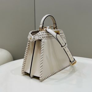 PEEKABOO ISEEU 27 IN WHITE SMOOTH CALFSKIN WITH WOVEN TRIM GOLD HARDWARE