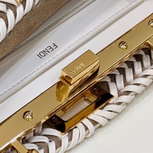 PEEKABOO ISEEU 27 IN WHITE SMOOTH CALFSKIN WITH WOVEN TRIM GOLD HARDWARE